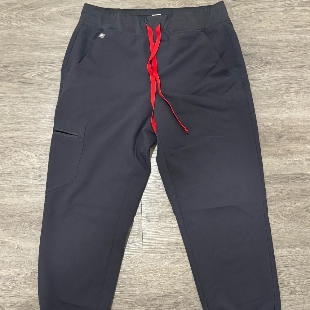 Figs Women's Black Scrub Jogger Pants with Red Drawstring